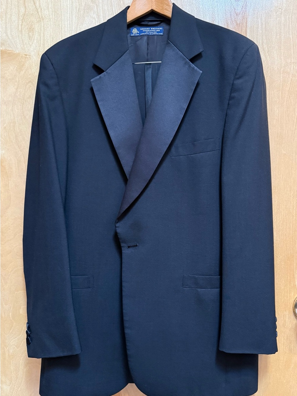 Vintage Brooks Brothers Black Wool Tuxedo Suit Peak Lapel 41L W34X32.5 Made USA